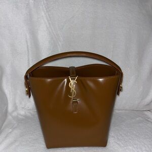 Yves Saint Laurent Brown Leather Bucket Shoulder Bag with Gold Hardware